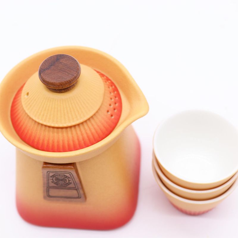 Théière Temple & Trois Tasses - Terre Orange