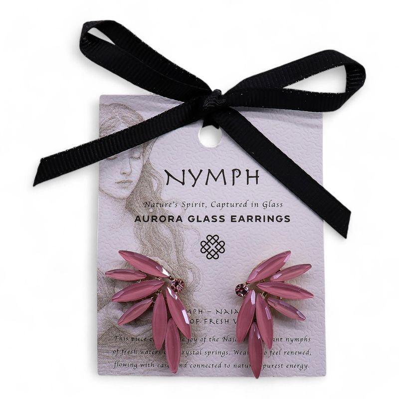 Nymph Aurora Сережки Скляні Довгі - Феї - Рожевий Кварц