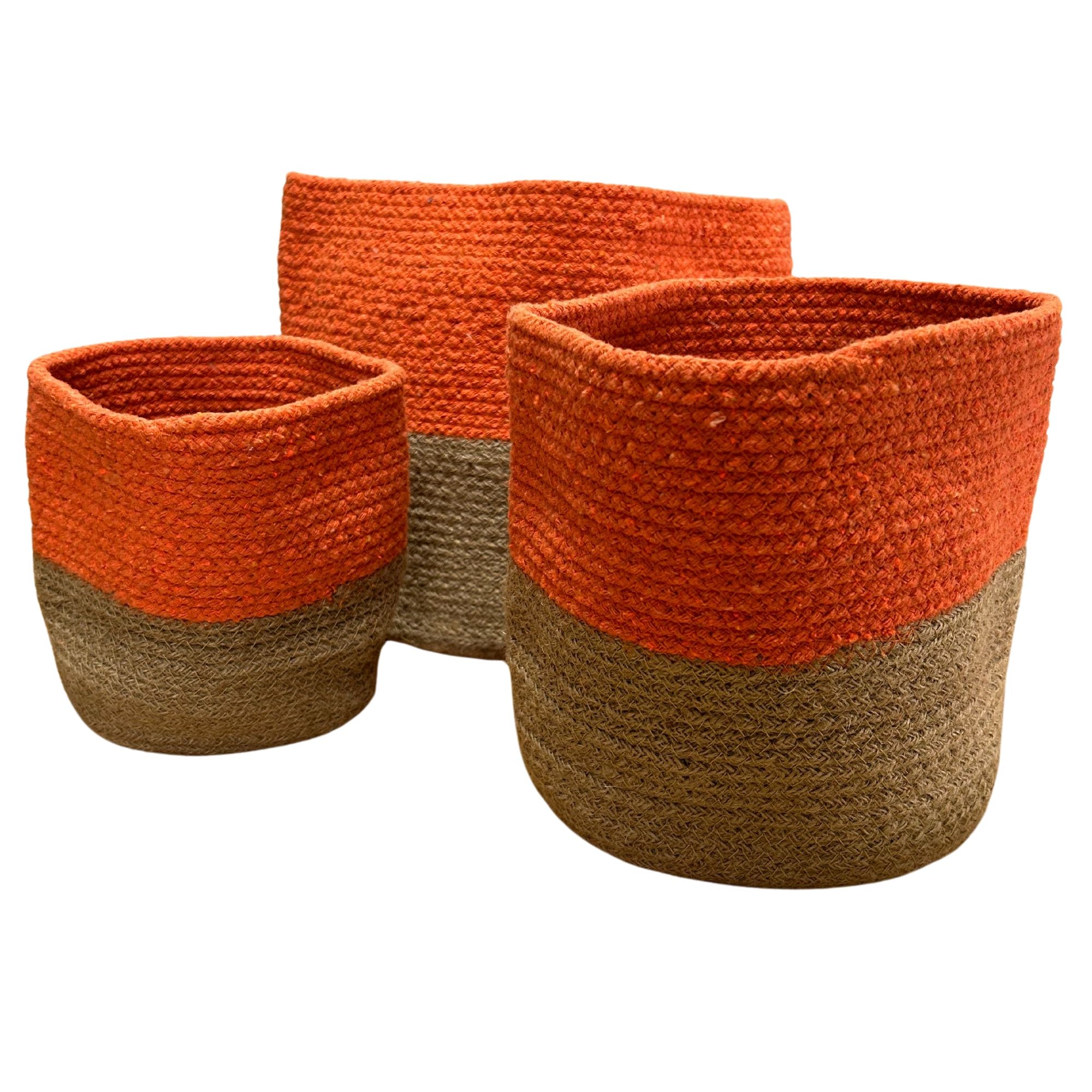Conjunto de 3 cestas de Algodón y Yute Naranjas