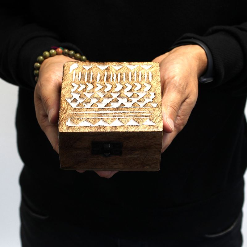 Boite en Bois Blanchi - Moyen - Design Aztèque