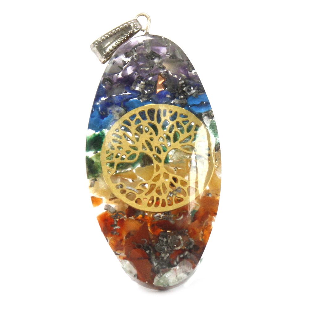 Pingente de Orgonita - Chakra de pedra oval com árvore