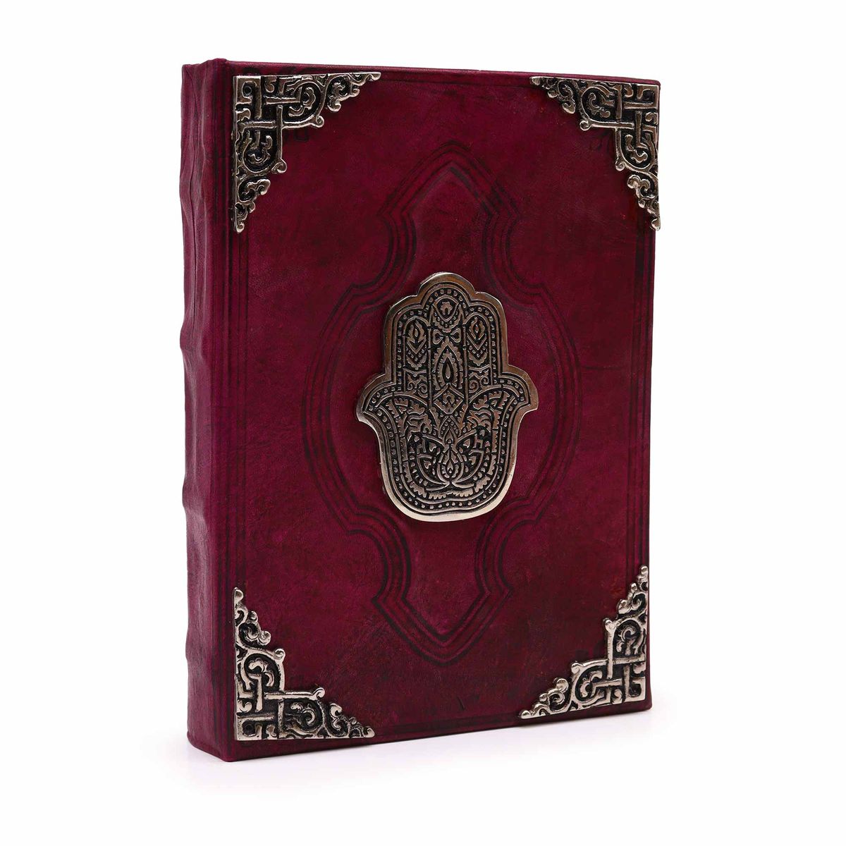 Livro Vermelho Bronzado - Decoração Hamsa em zinco com bordas da capa