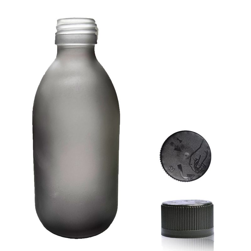 300ml Šedá Skleněná Lékovka - Bez Uzávěru