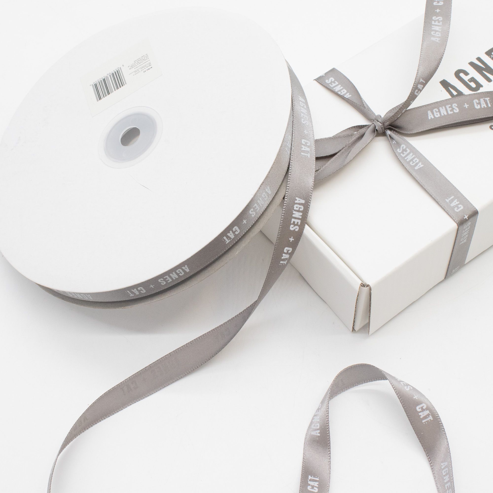 Agnes + Cat Branded Ribbon - Grey (12mm x 90m)