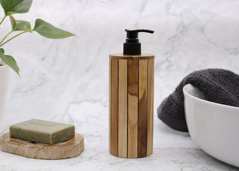 Distributeur de Savon en Teck Naturel - Rond