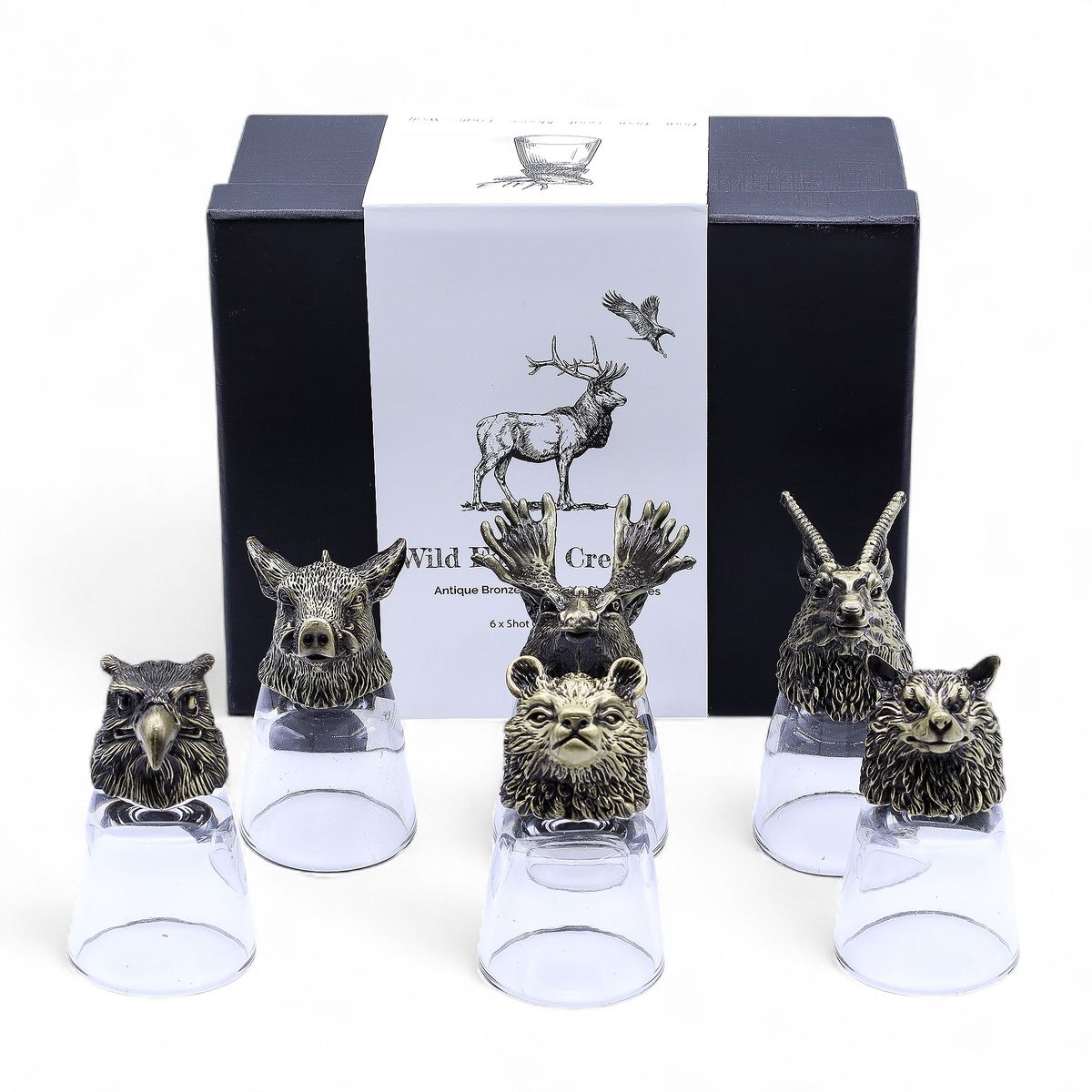 Conjunto de oferta de 6 copos de shot (50 ml) - Criaturas Selvagens da Floresta - Bronze Antigo