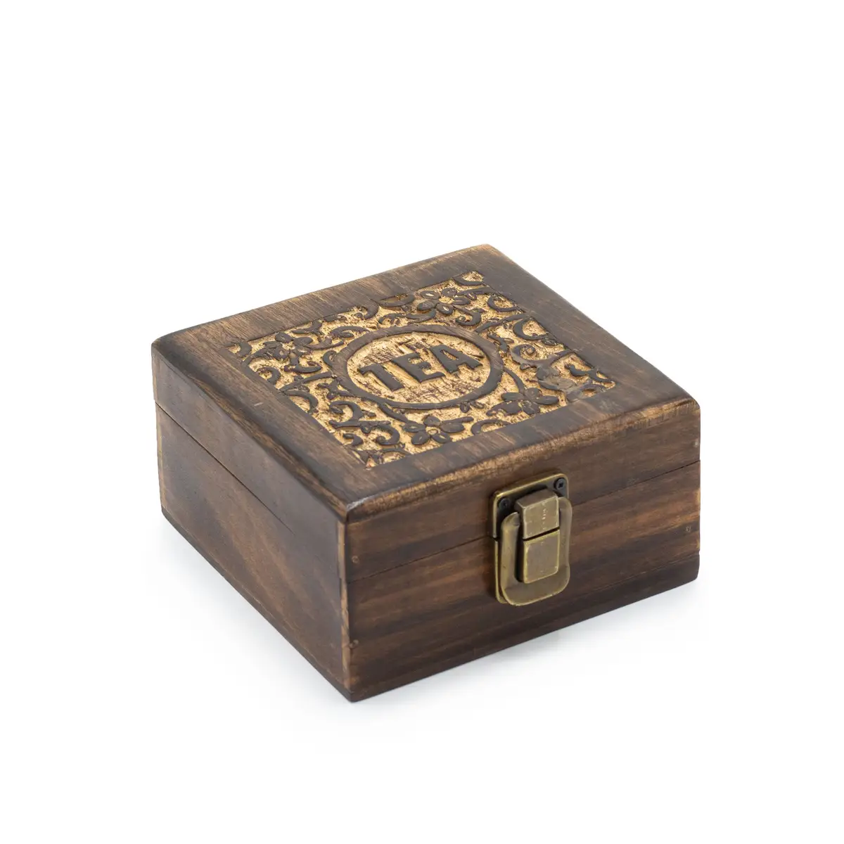 Mango Carved Tea Box (4 compartments)- 15x15x8cm — Tea · GlowDuty apothecary