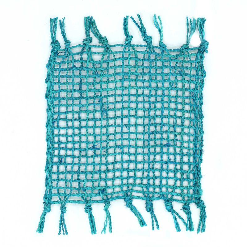 Dessous de verre naturel à franges en jonc de mer - Turquoise