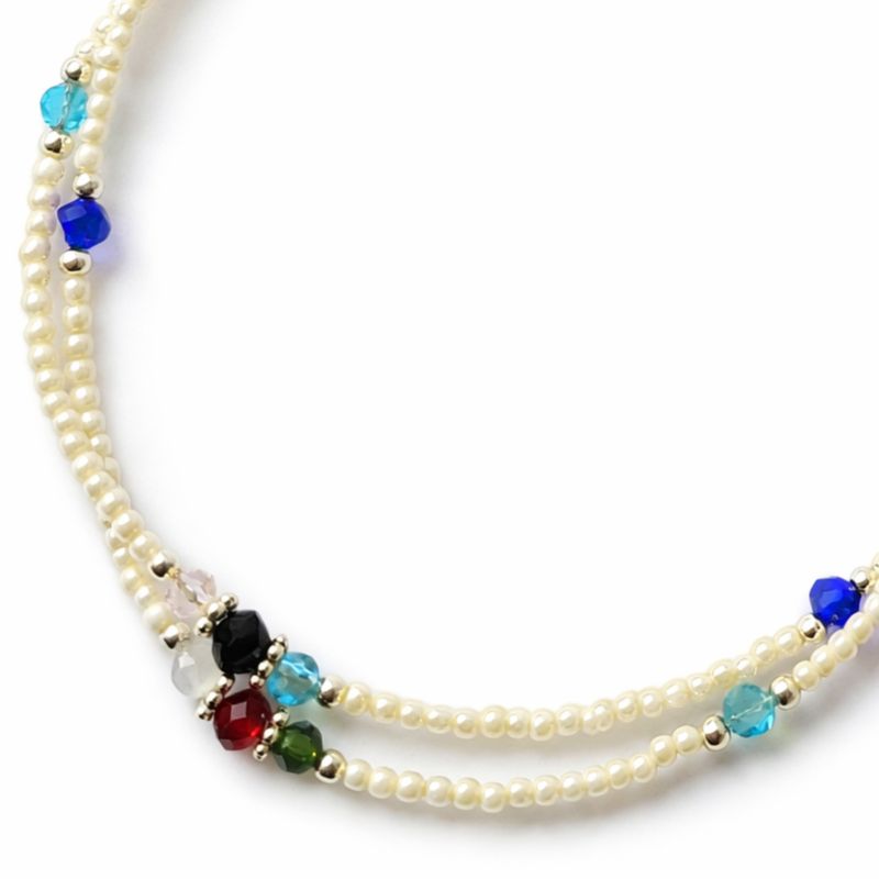 Feine nepalesische Doppellinien-Fußkette aus Howlith und facettierten Perlen - (22 cm)