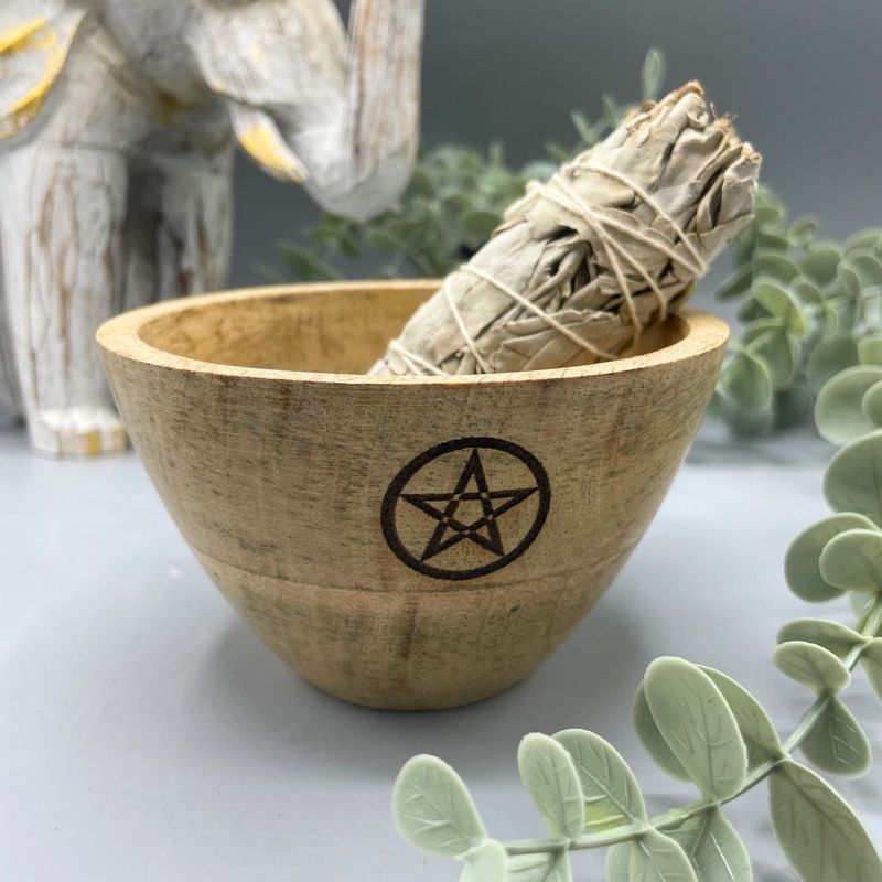 Дървена Ритуална Купа - Пентаграм - 12x7см