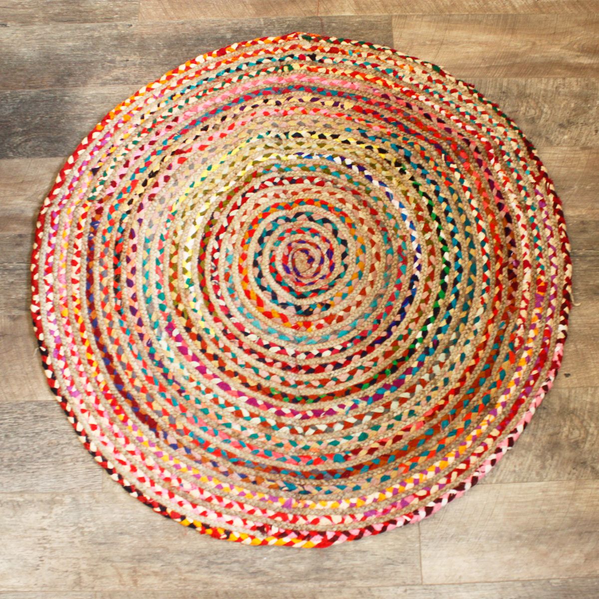 Tapete redondo de juta e algodão reciclado - 120 cm