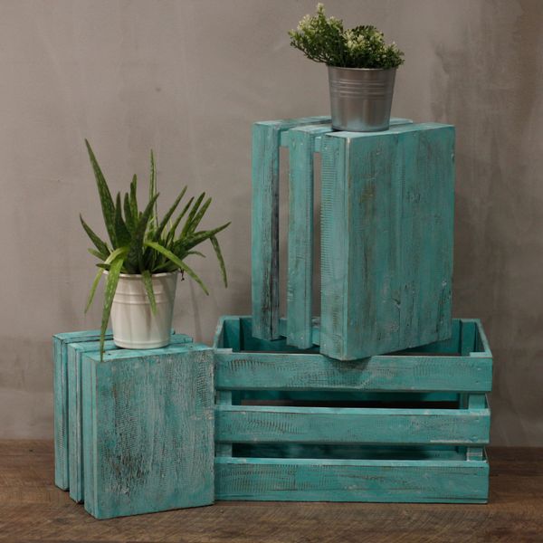 Lot de 3 Caisses en Bois - Vert Ecologique