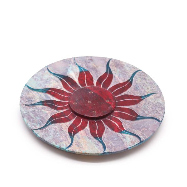 Porta-Incenso em Disco de Pedra-Sabão 10cm - Flor do Sol (suporte para 5 varetas)