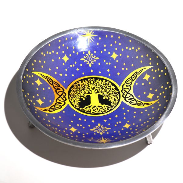 Assiette d'offrande émaillée à trois pieds – Triple Lune Violette