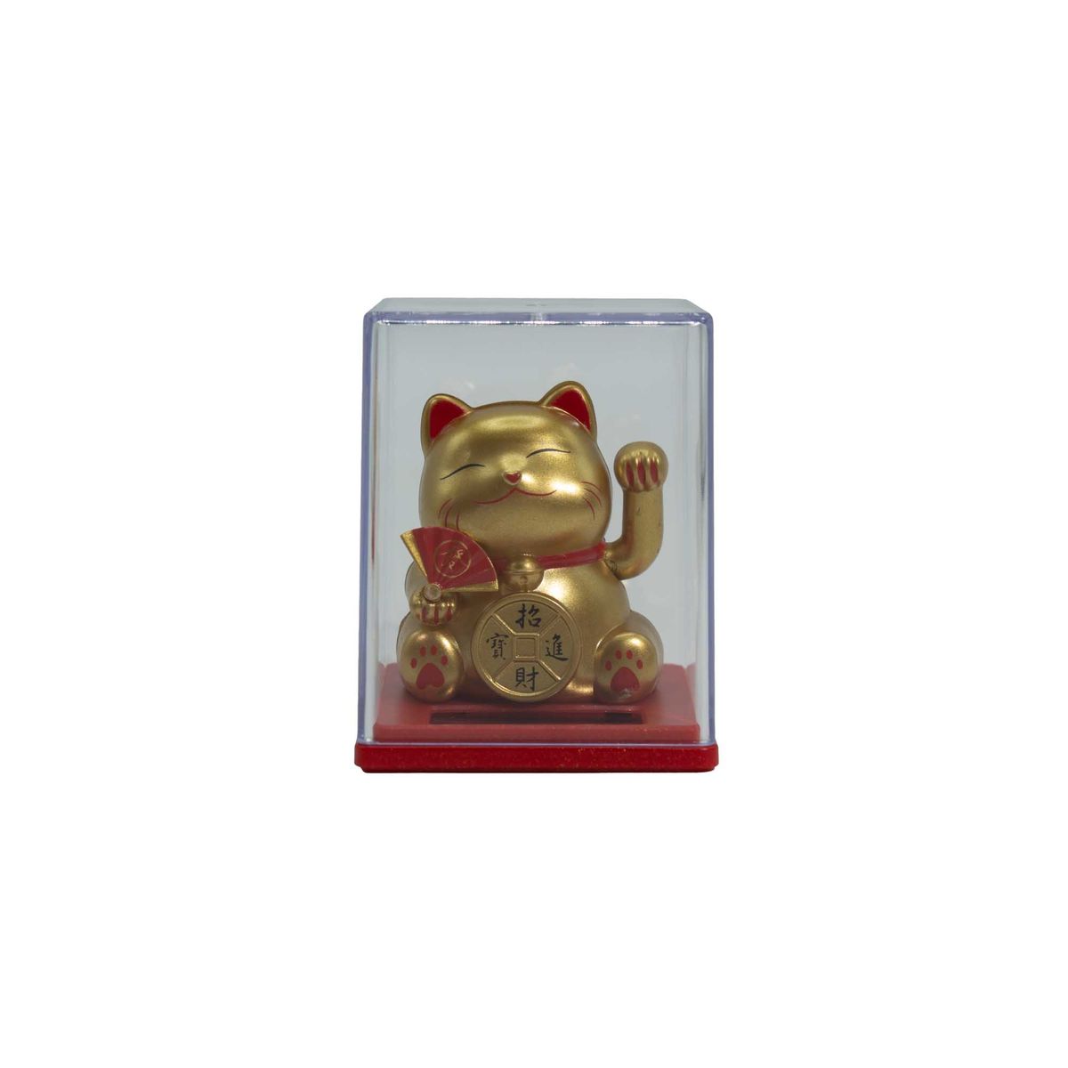 Mini gato da sorte com energia solar numa caixa - Dourado