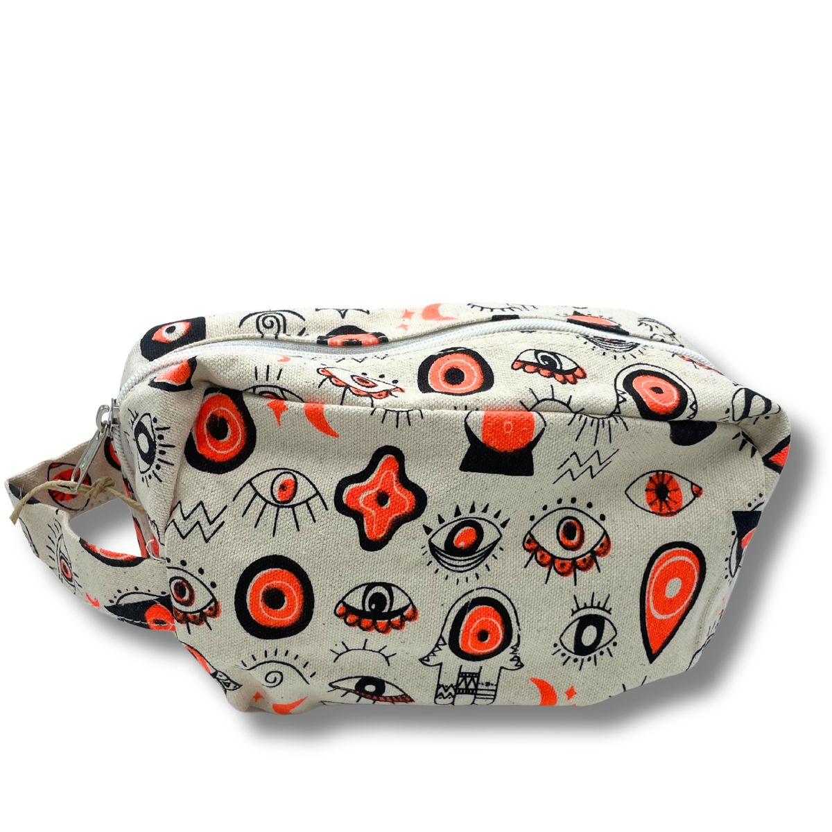 Pequena bolsa de higiene em lona de algodão com padrão de olhos múltiplos