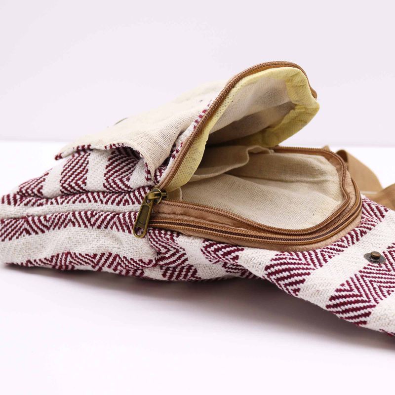 Sac Bandoulière Coton Naturel - Bordeaux & Blanc