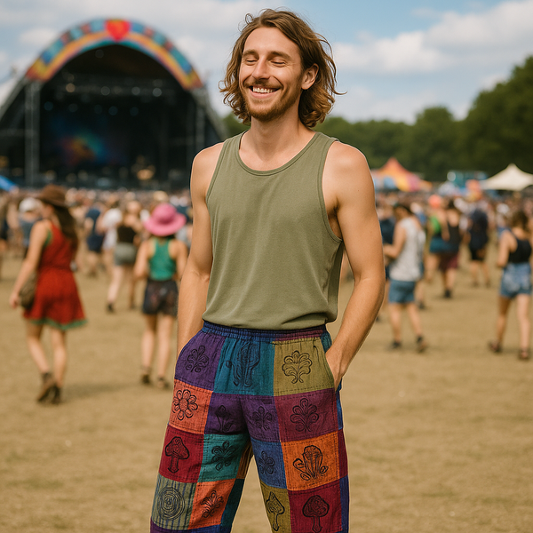 Nomad Sari - Mushroom Pants - Block Print Designs - Purple Tones (110x120cm) L/XL