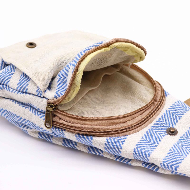 Sac à Bandoulière en Coton Naturel - Bleu & Blanc