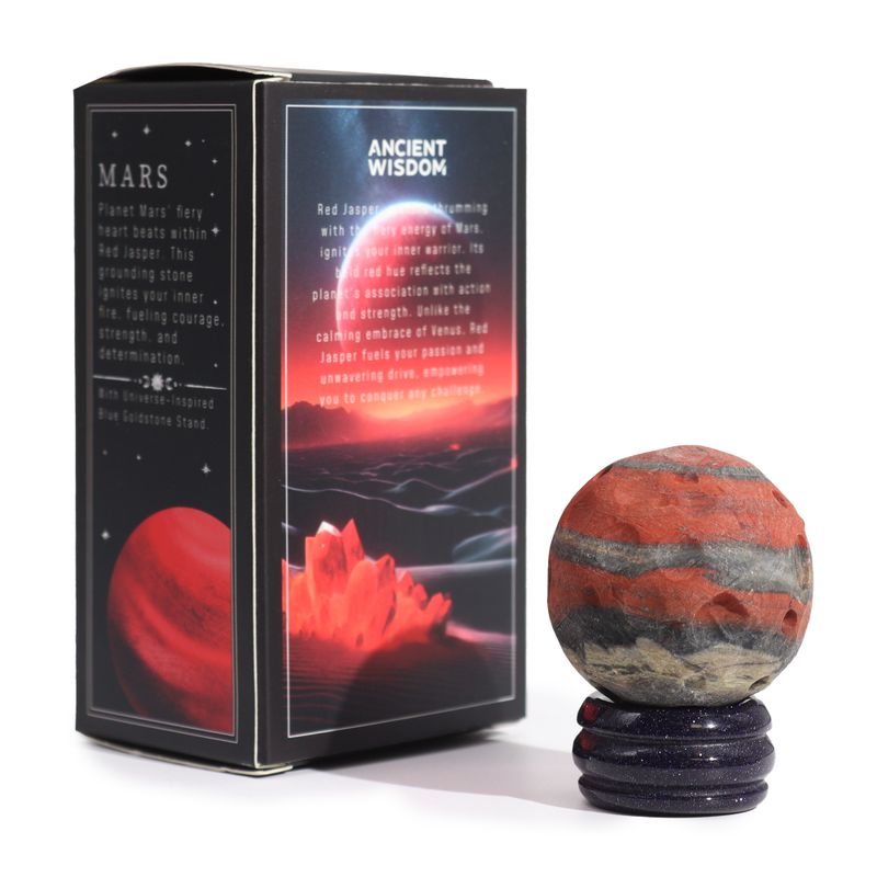Planète Jaspe Rouge socle Goldstone Pierre de soleil