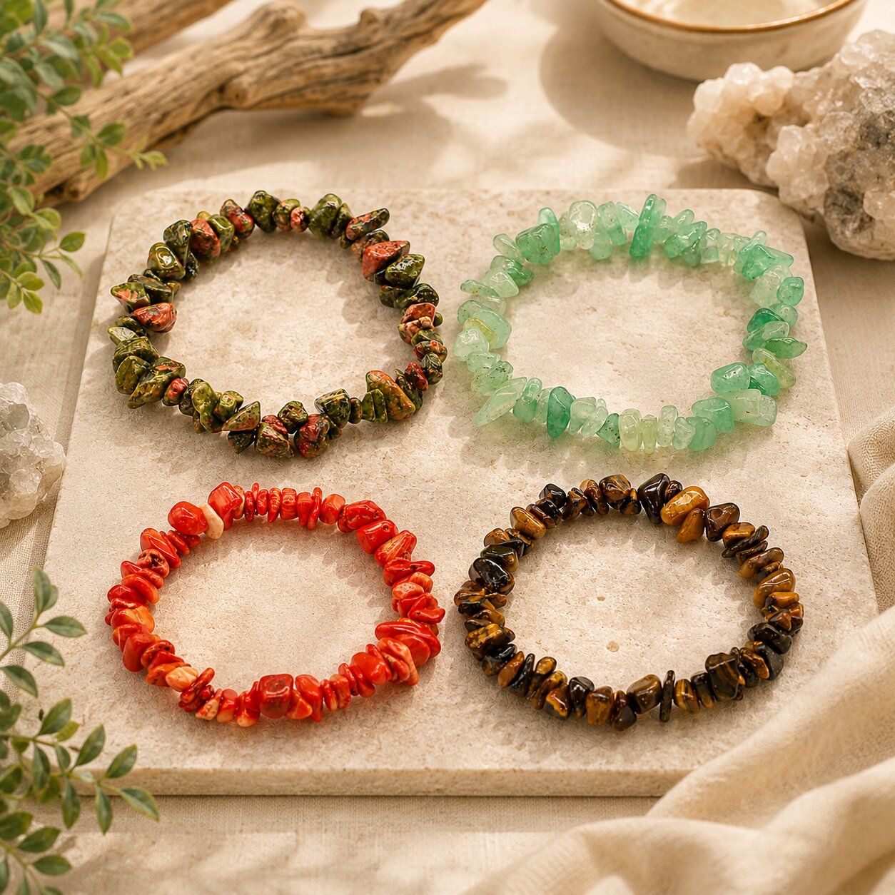 Wholesale Chip Stone Bracelets — Genuine Gemstone Crystal Bracelets for Retailers