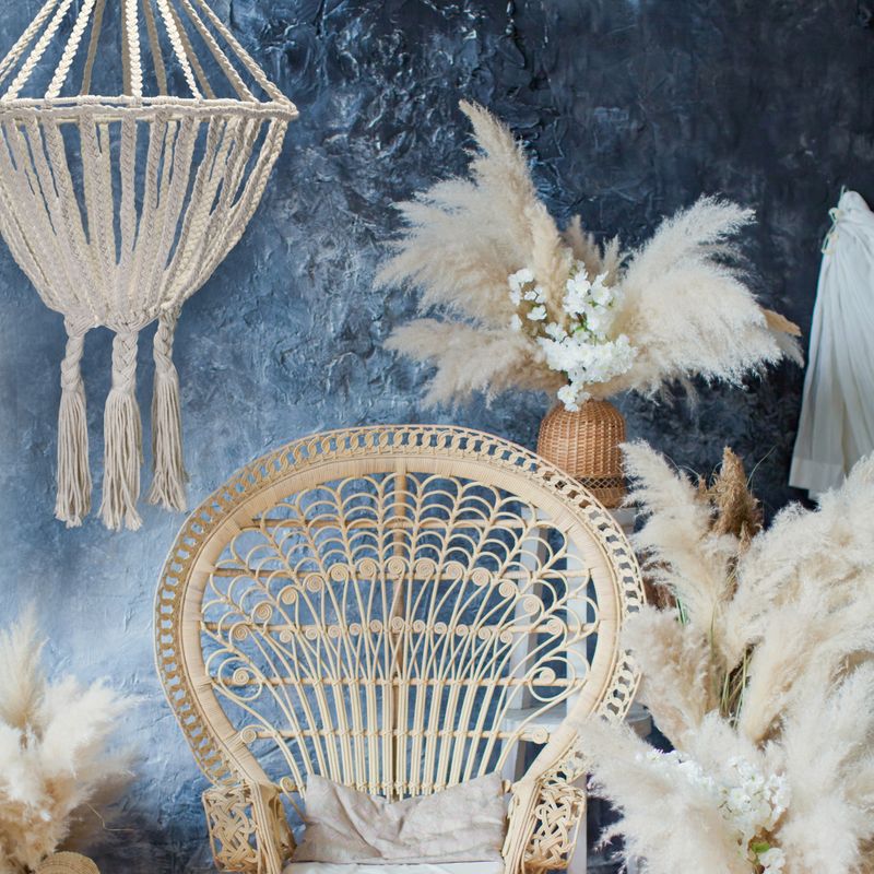 Grand Lustre Pendant en Macramé - Naturel