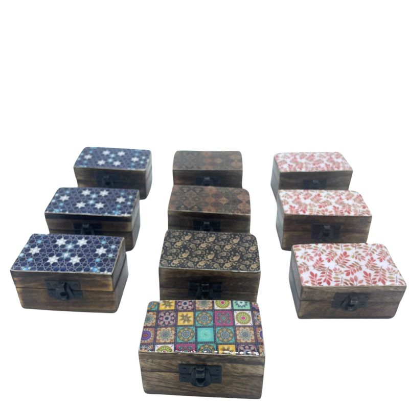 Boîte à Pilules en Bois 9x5x4cm - Art Meena - Assortis