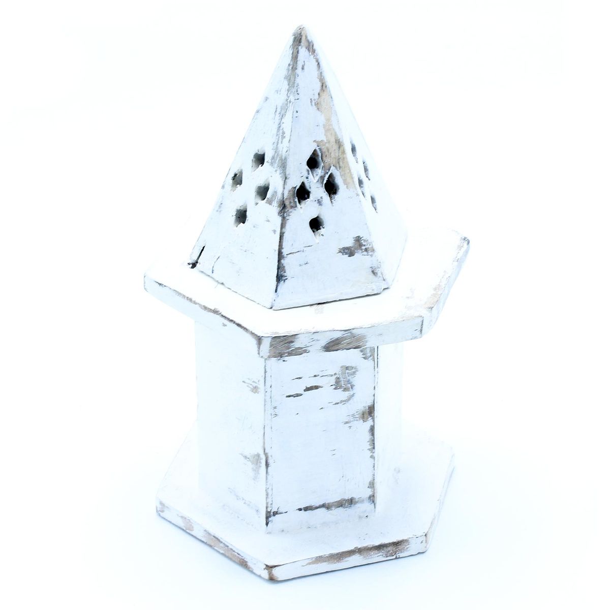 Porta-incenso com acabamento em branco - Mini-casa piramidal