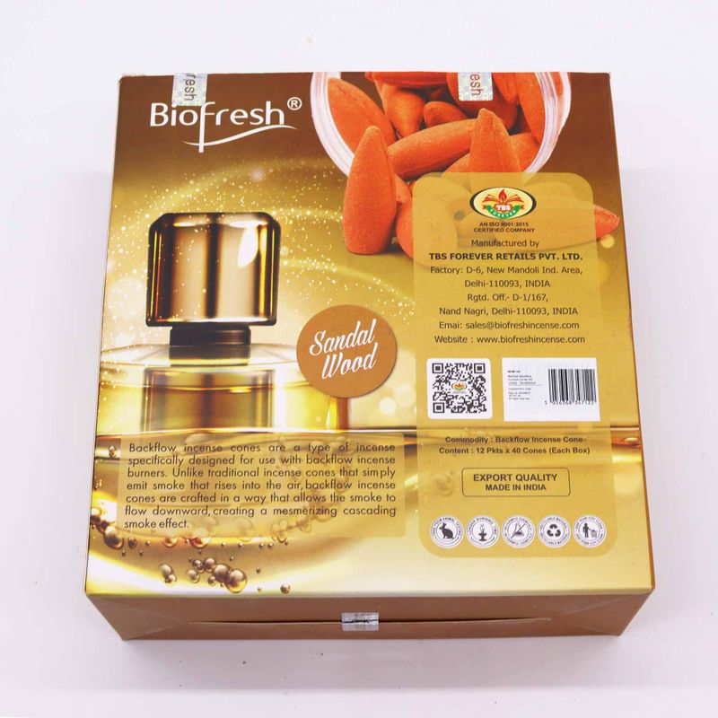 Cones d'Encens Biofresh à Flux Inversé (40 cônes) - Bois de Santal