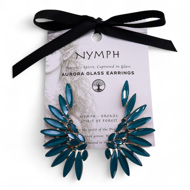 Nymph Aurora Сережки Скляні Довгі - Крила Ангела - Бірюзово-Зелені