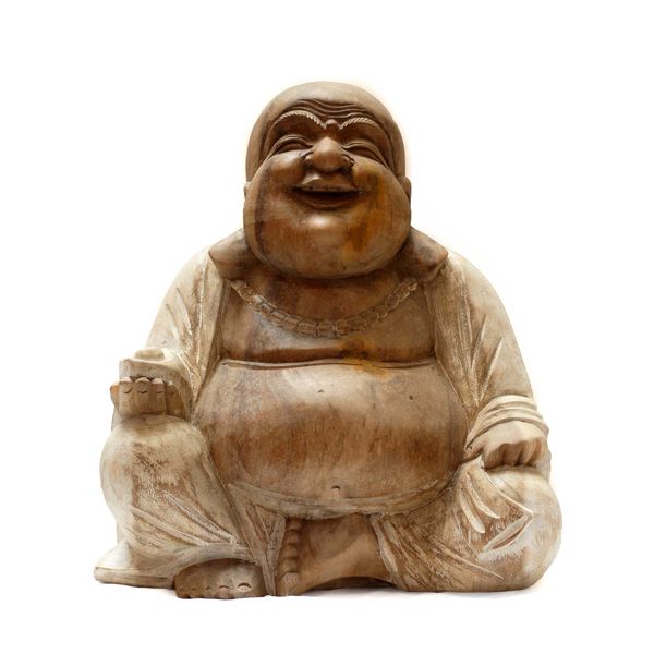 Handsnidad Buddhastaty - 30cm Glad - Vitkalkat - Skadat
