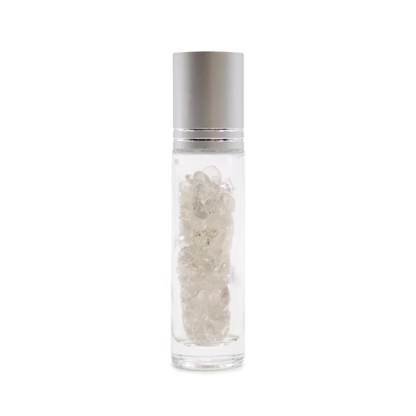 Bouteille Roll-On d'Huile Essentielle avec Gemme - Quartz de Roche - Bouchon Argenté