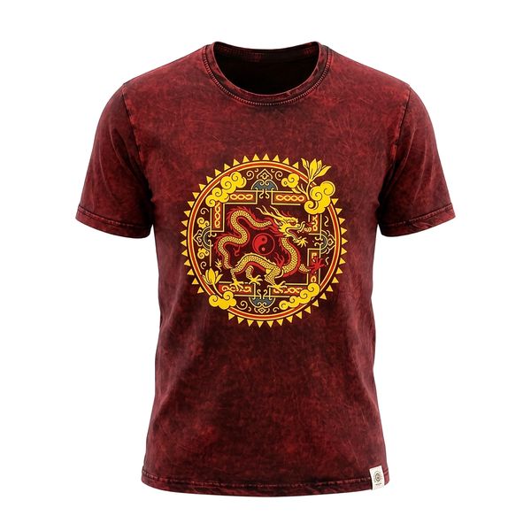 Nomad Sari Camiseta de algodón lavado a la piedra - Mandala de dragón - granate - pequeña