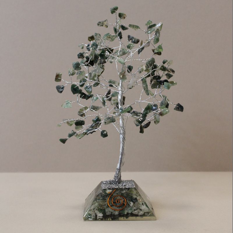 Gemstone Tree with Orgonite Base - 160 Stones - Moss Agate
