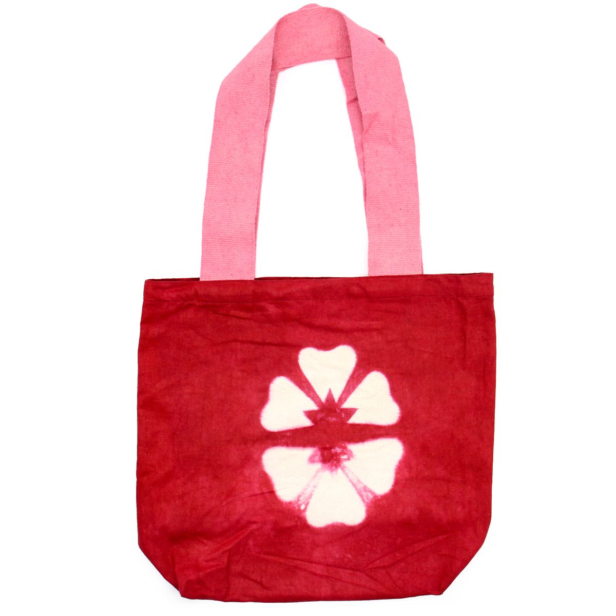 Saco de Algodão Natural com Desenho "Tie dye" (220 g) - 38 x 42 x 12 cm - Flor Granada - Alça Rosa