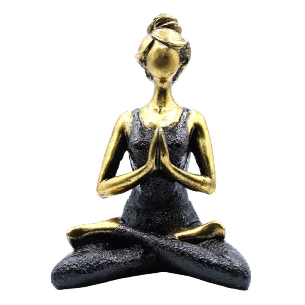 Figura de Mulher a Praticar Ioga -  Bronze e Preto 24 cm