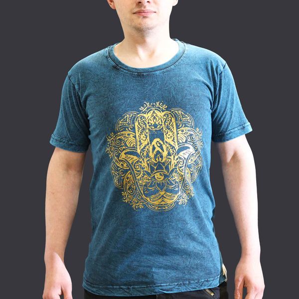 T-shirt Pequena Efeito Lavagem - Hamsa - Azul