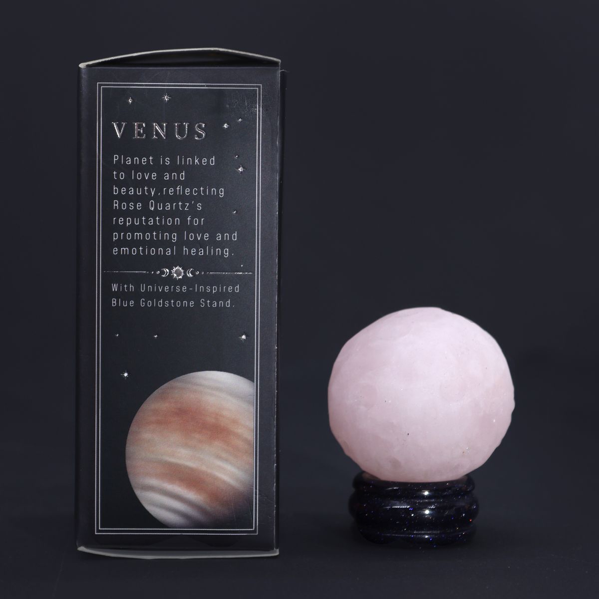 1x Planeta de Quartzo Rosa com Suporte Solar (VÉNUS) - 40 mm
