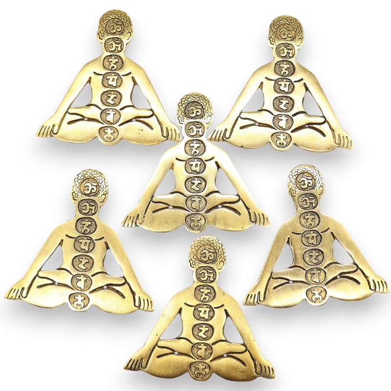 Porte-encens Yoga des 7 chakras en aluminium doré 12x12cm