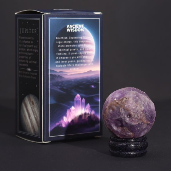 Planète Améthyste socle Goldstone Pierre de soleil