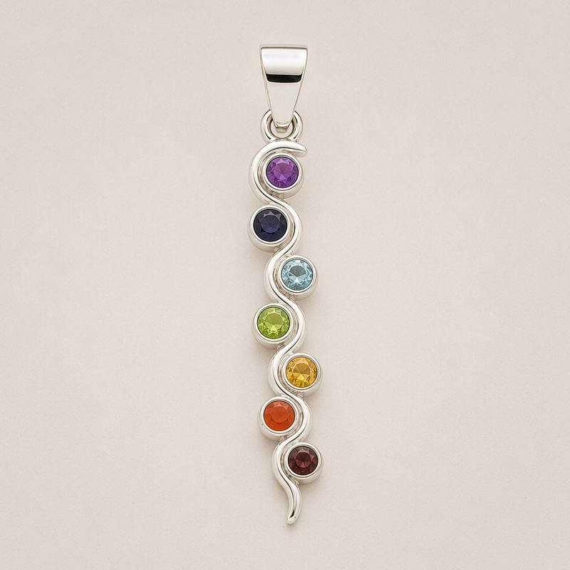 Indian Devotional Pendant - Silver Plated (45cm Cord)- Snake Chakra
