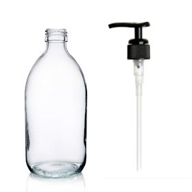Sticlă pentru Medicamente din Sticlă Transparentă de 200 ml cu Pompă din Plastic Negru