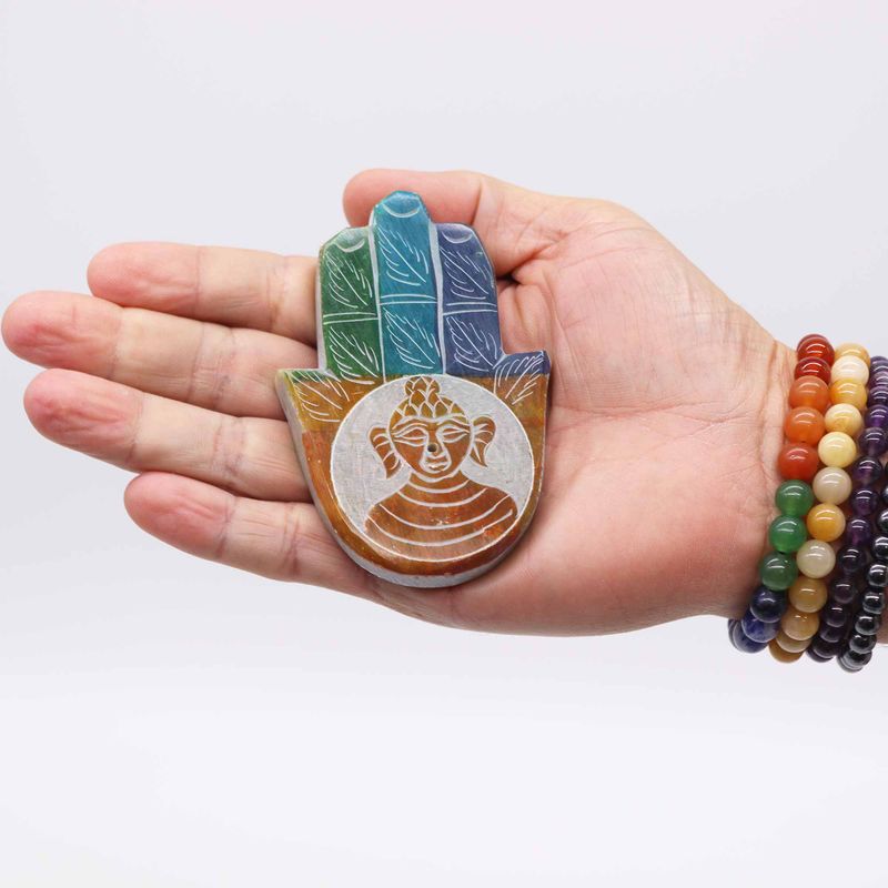 Porte-encens en pierre à savon Hamsa 9x6 cm - Bouddha