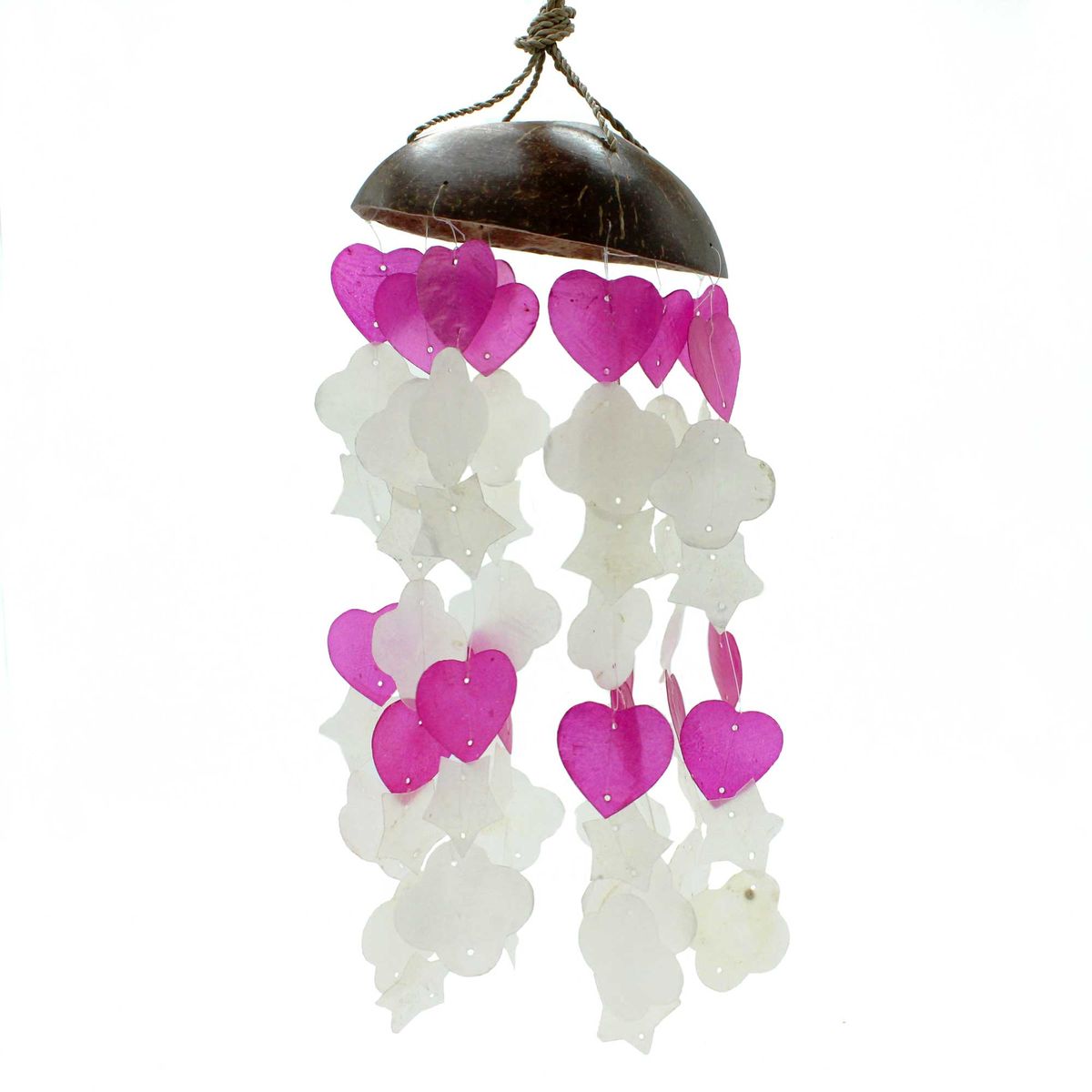 Sinos de vento de coco e capiz - Formas mistas em rosa e branco - 35 cm