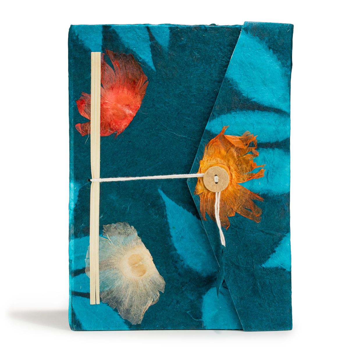 Caderno Lokta Bold Floral – Grande (21x15 cm) – 45 folhas – Inclui marcador de página – Azul meia-noite