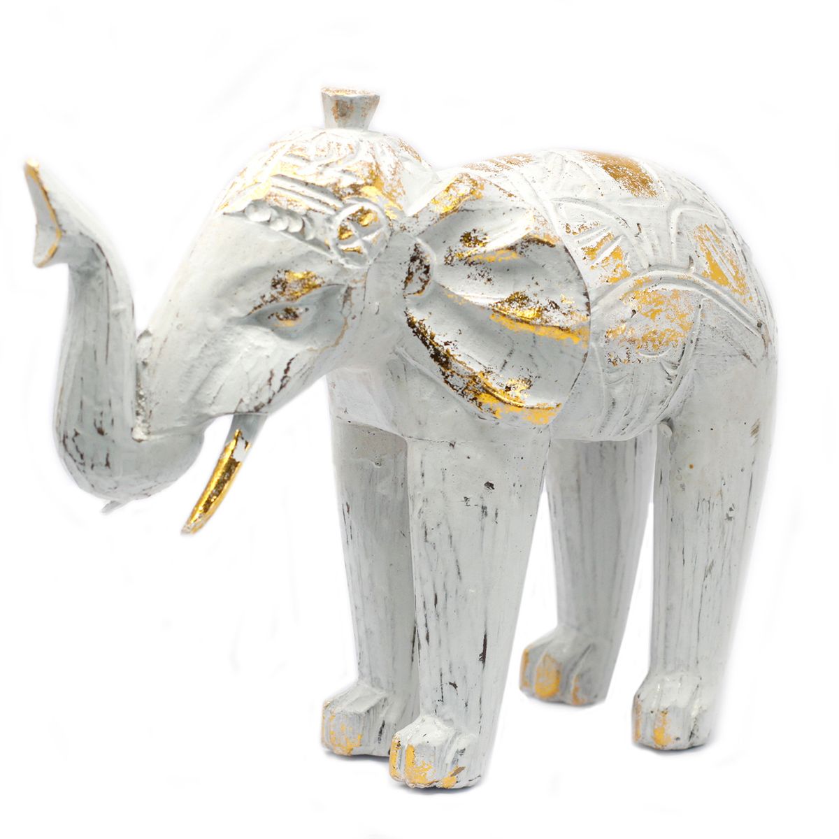 Elefante Esculpido em Madeira - Ouro Branco
