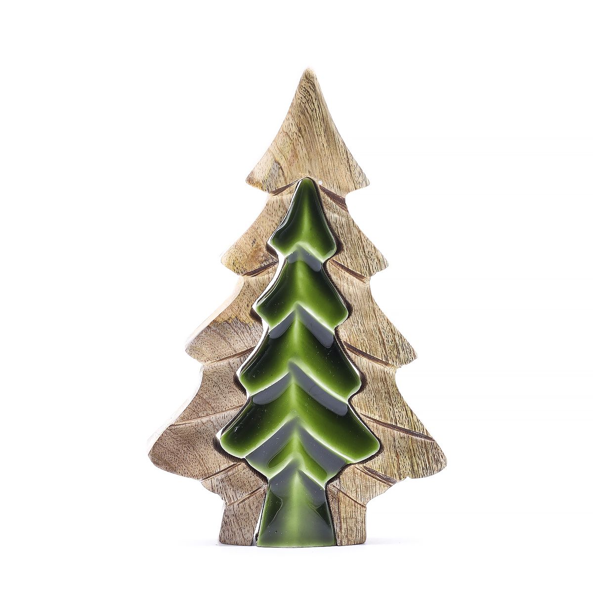 Perdido na Floresta - Decoração em madeira com uma pequena árvore dentro duma árvore - 15x10 cm