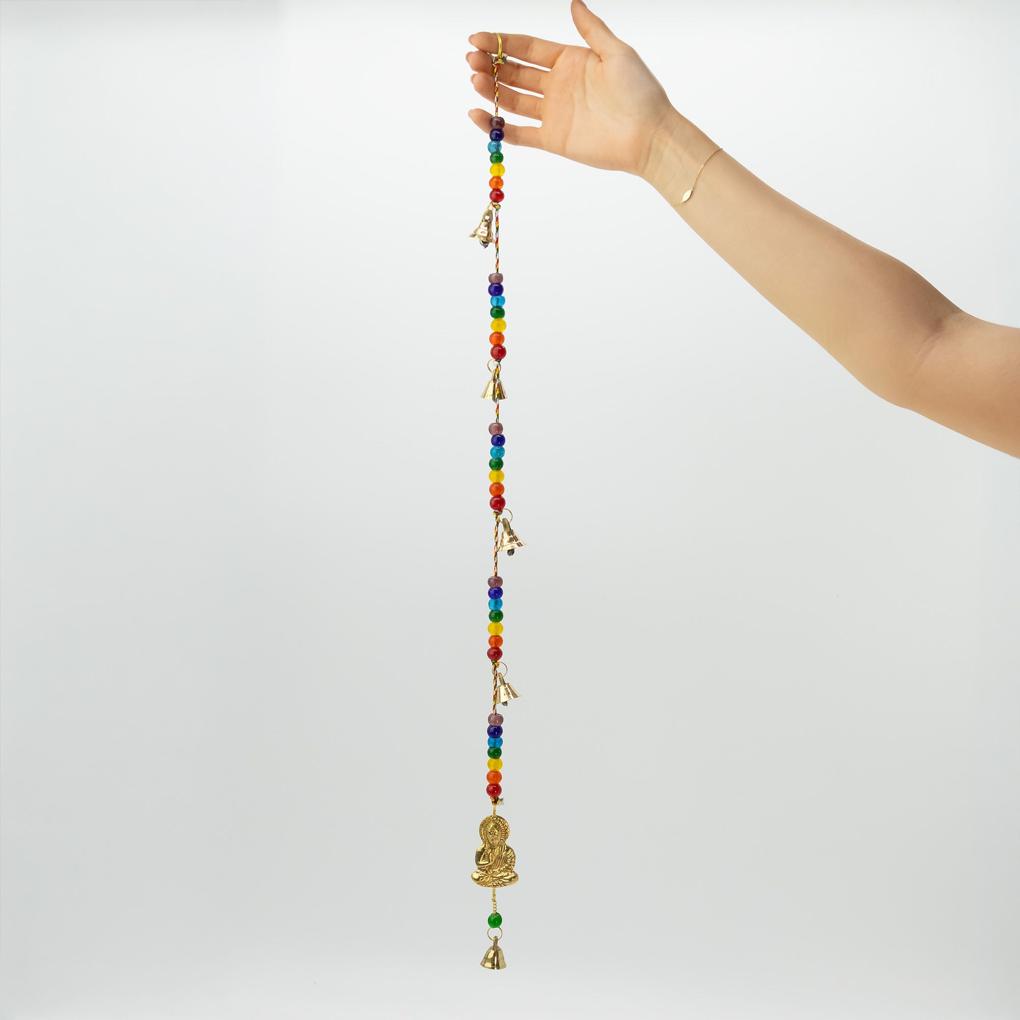 Indian Chimes - Brass Buddha with Chakra Beads String Bells - 53cm