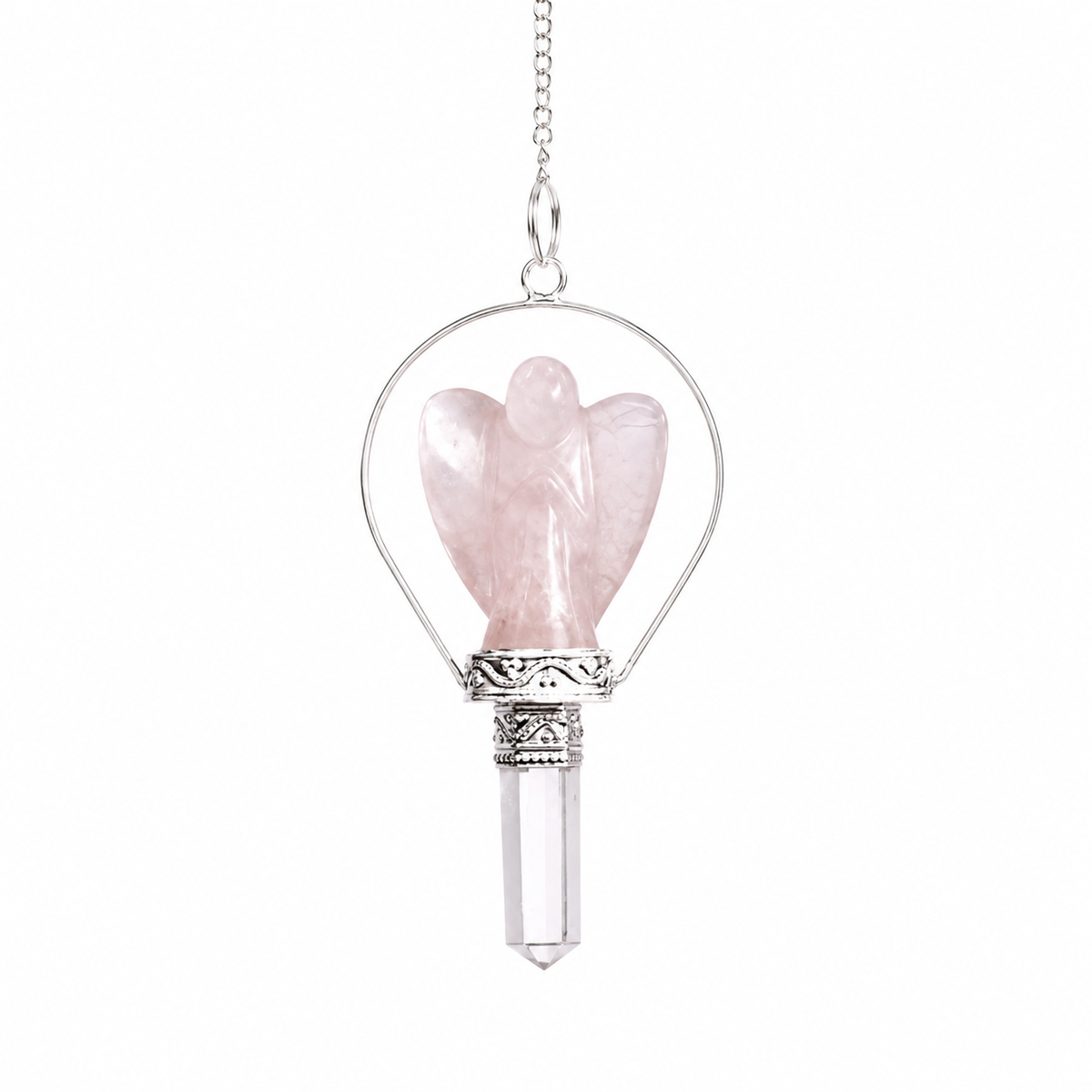 Pêndulo de anjo com quartzo rosa