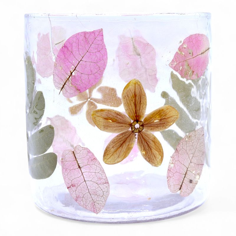 Natural Floral Glass - Straight Candle Holder - Spring -  (8x8cm)